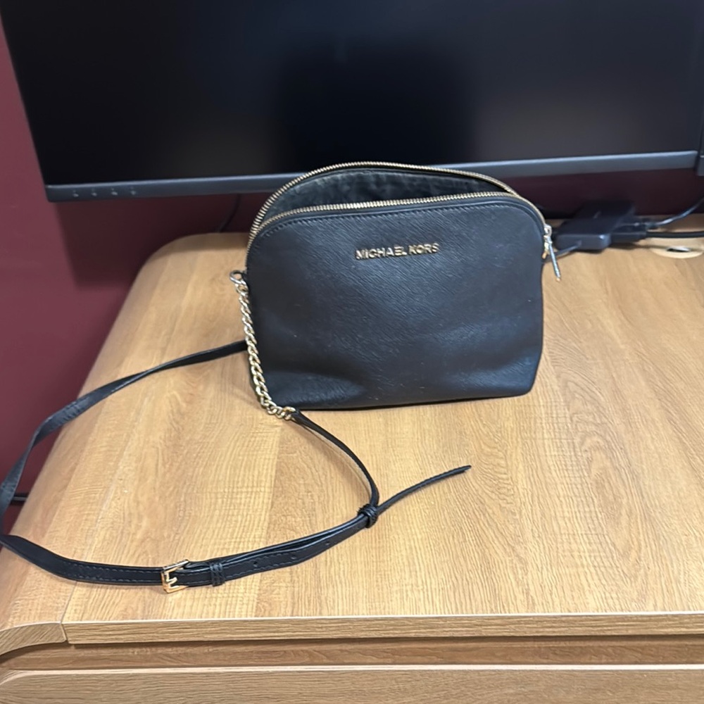Michael Kors Black and Gold Crossbody Bag with Saffiano Texture